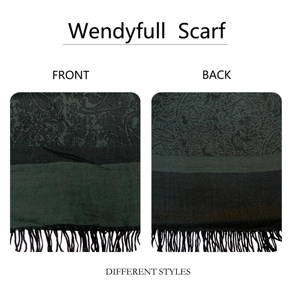 Wendyfull - Two tone cashmere silky shawl for women, jacquard pashmina scarf for women, soft rave scarf, Black, Average Size