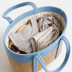Loom & Luster Handwoven Jute Tote Bag Dual Tone Summer Shoulder Bag | Lightweight Eco-Friendly Handbag for girls and woman (Beige & Blue)