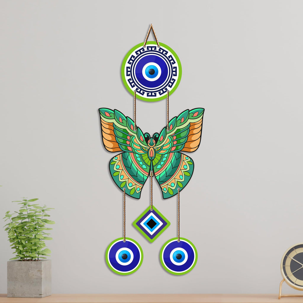 Artvibes Green Butterfly Evil Eye Wall Hanging for Home Entrance | Lucky Charm MDF Wall Decor | Decorative Vastu Art for Living Room | Bedroom | Office & Main Door | Gift Item (WH_8584N)