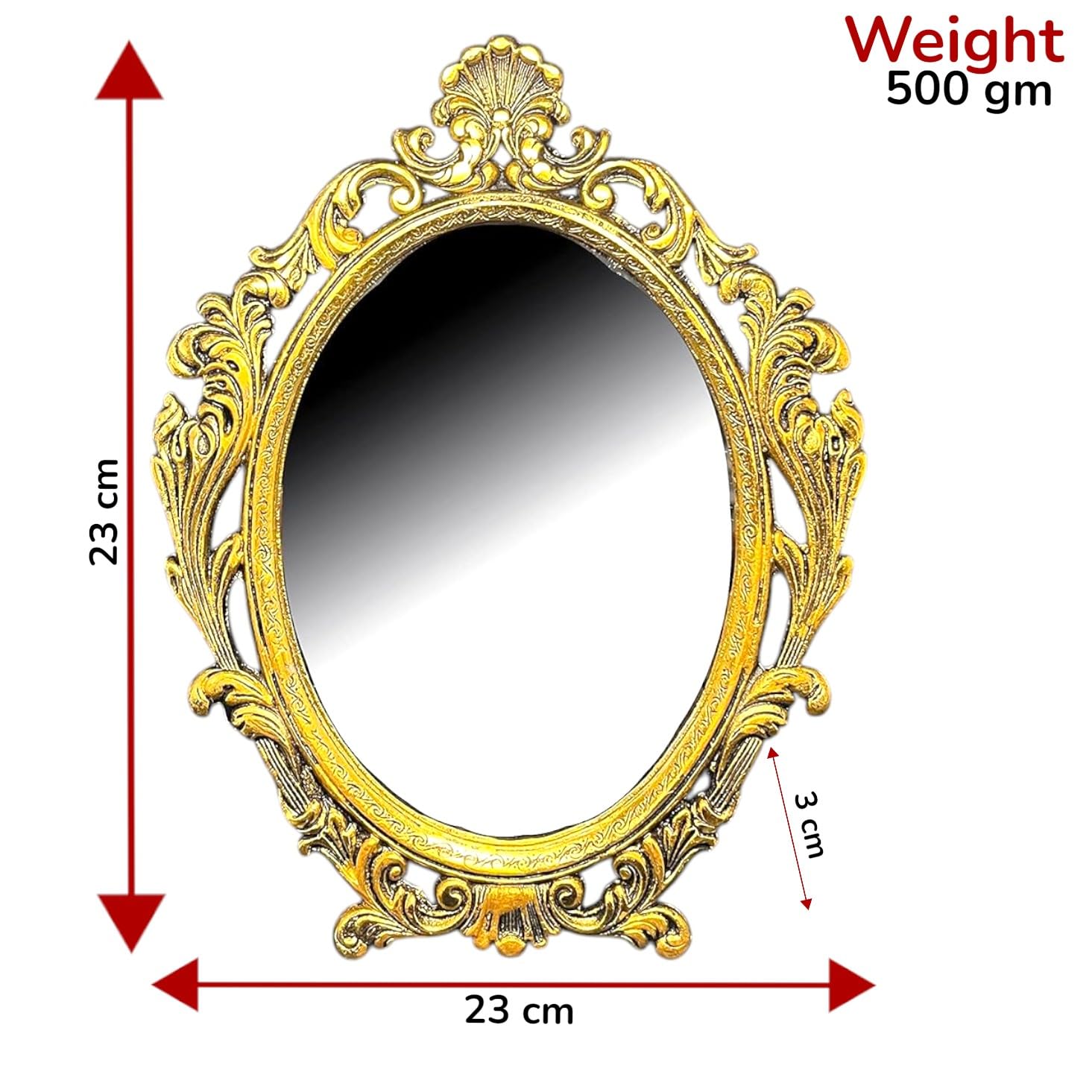 KridayKraft Table Mirror Gold Plated for Gift Love one Festival Gift Perfect for Birthday, Anniversary Wedding (Floor Mount, Oval, Framed)