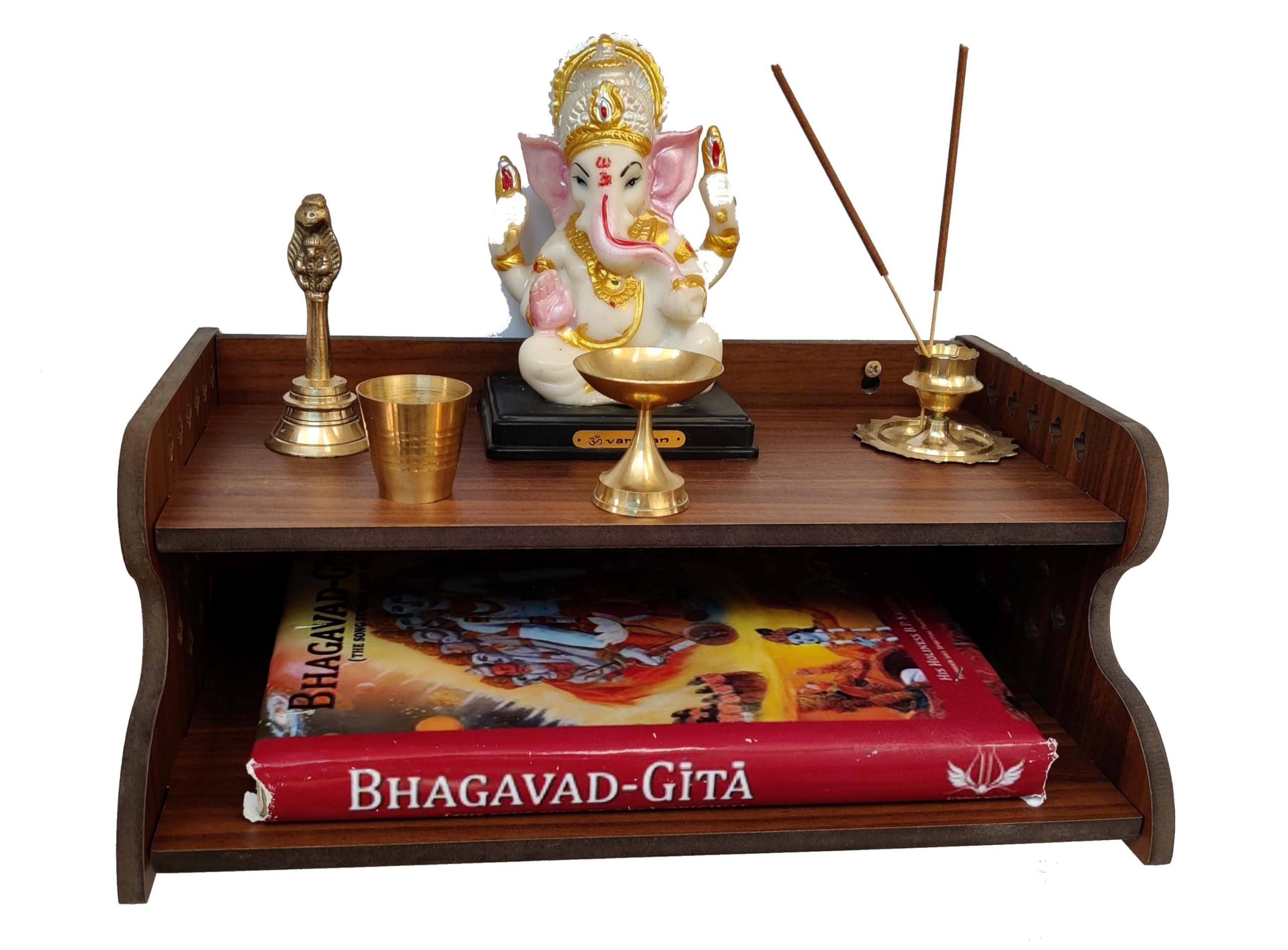 HOMEWEY DECOR Wooden Home Temple Handcrafted Support Heavy Idols Luxurious Finish Pooja Mandir for Home and Office Wall Mount for Pooja Room (STB04-04DM-1)