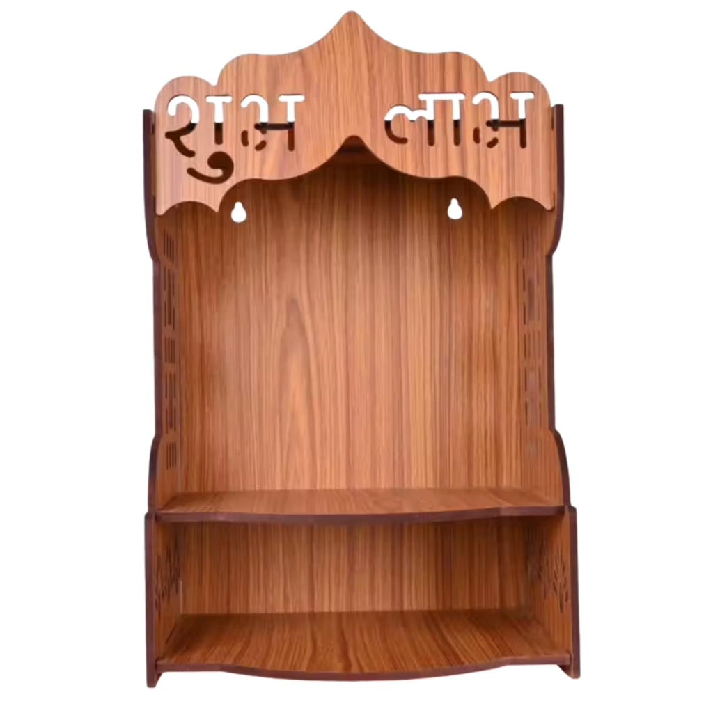 Wooden Temple for Home – Wall Mounted Pooja Mandir | Decorative Prayer Shelf with Storage | Engineered MDF Wood | Compact 9x8.5x14 Inch (Style -4)