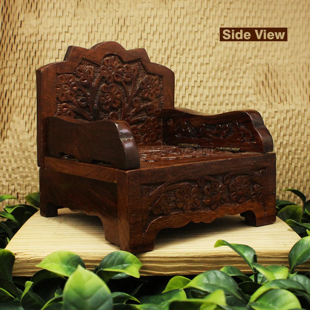 VEDIC VAANI Wooden Singhasan House Temple (Mandir) for Place God and Goddess Idol Sinhasan (5.5 inches (H) x 4.5 inches (L) x 4 inches (W))