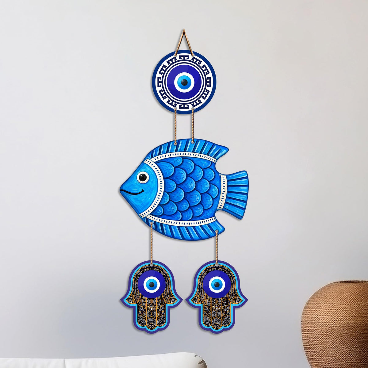 Artvibes Lucky Fish Wall Decor for Home Entrance | Evil Eye Hanging for Positive Energy & Protection | MDF Vastu Decorative Art for Living Room | Bedroom | Office & Main Door | Gift Item (WH_8538N)