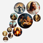 Artvibes Jesus & Nativity Christian Spiritual Round Shape MDF Wooden Wall Art for Home Decoration | Spiritual Decor Items | Wall Sculpture | Signs & Plaques | Gift Items (WPS_130N), Set of 11