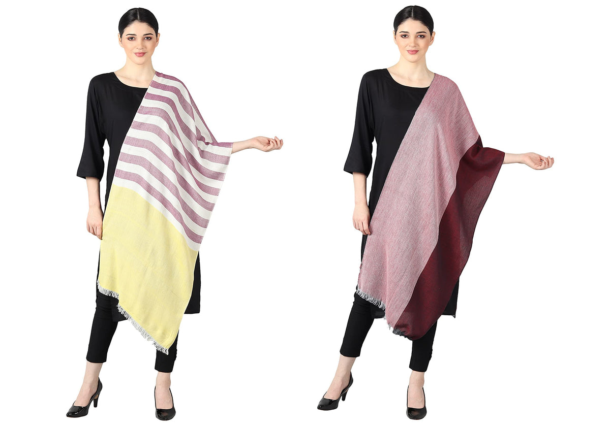Flyer Women'S Stole for Female/Scarf Colour- Yellow & Purple AND Maroon Red & White Soft Viscose Ethnic Scarves Pack Of 2 ST-08-ST-12