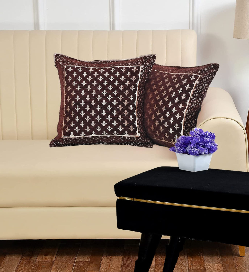 DECOMIZER Jacquard Geomteric Cushion Covers 16 Inch X 16 Inch Set Of 2 Ethnic Motifs 240 TC Cushion Covers,Design- Star,Color- Coffee