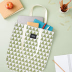 Blissowl Cotton Canvas Tote Bag with Zipper, Large Capacity Shopping Bags, Reusable Printed Bags for Grocery, Shopping, Work & Beach - White and Green (16.5 x 14.5Inch)