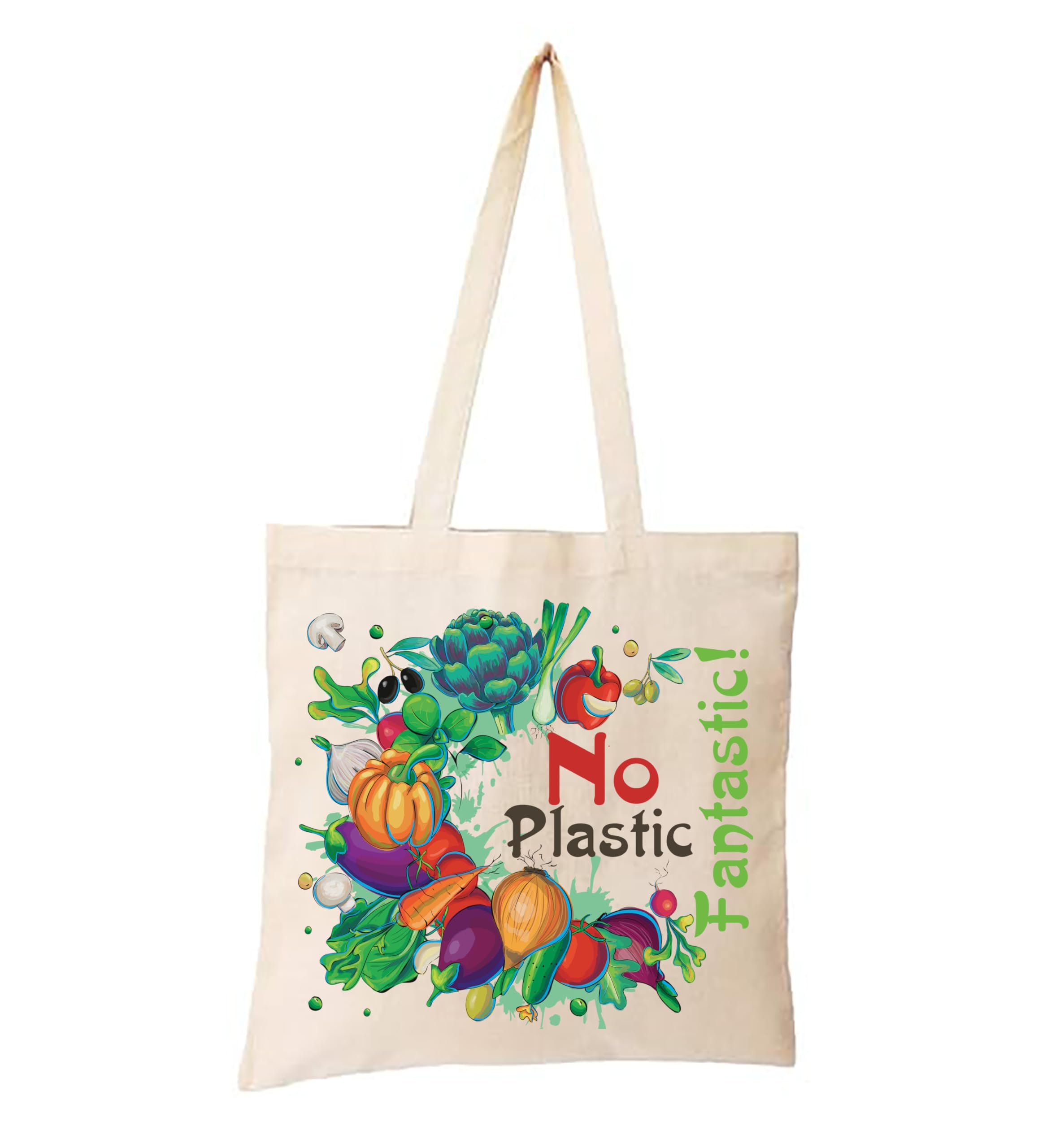 UNIQUE TOHFAA Eco Friendly Cotton Tote Bag | Reusable Fabric Cloth Bag for Shopping & Grocery | Stylish Printed Daily Use Handbag | Sustainable Multipurpose Tote with ‘No Plastic Fantastic’ Design