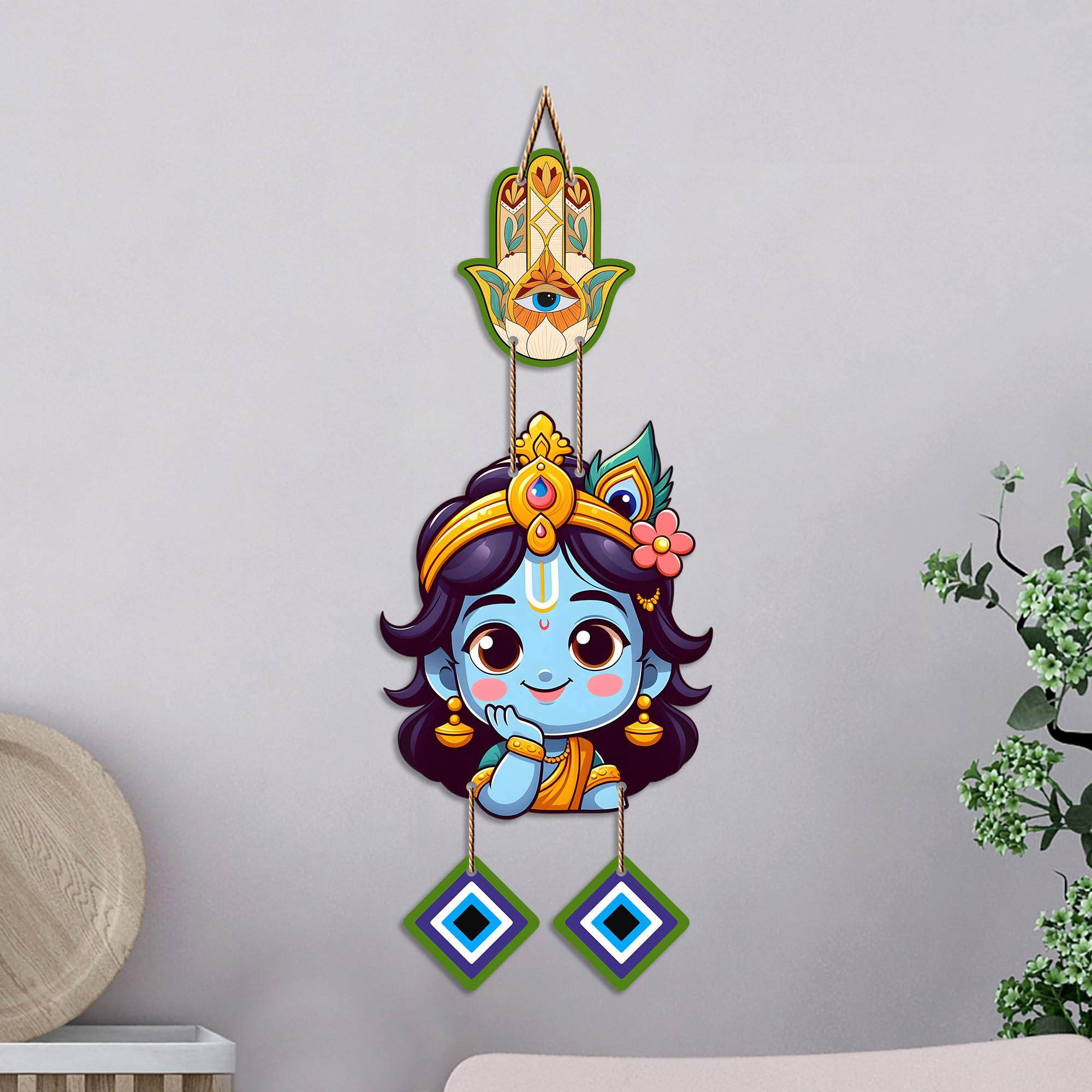 Artvibes Bal Krishna Face Evil Eye Wall Hanging for Home Entrance Decor | Nazar Battu Protection Hanging for Living Room Bedroom Temple Office | Vastu Positive Energy Decorative Gift (WH_8573N)