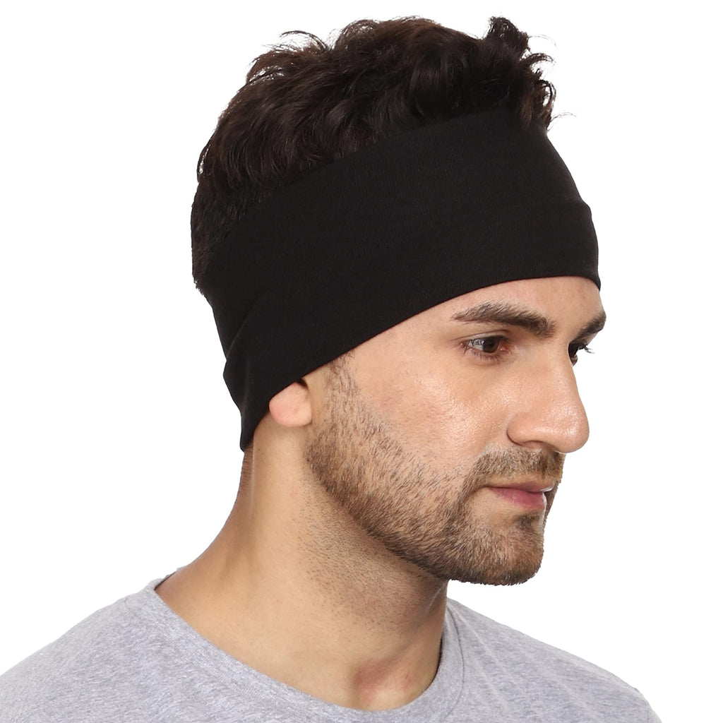 Gajraj Wide, Moisture Wicking and Non-Slip Exercise Workout Cotton Headband for Men and Women (Pack of 2) (Black-White)