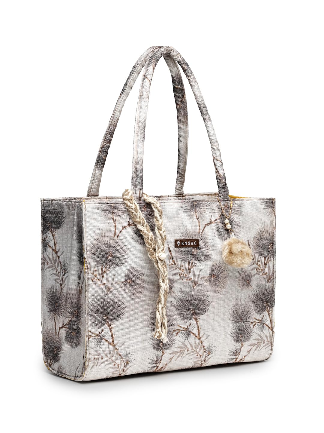 ENSAC Printed Tote Bag With Tessel for Women & Girls | Large Canvas Shoulder Bag with double handle, Stylish Designer Handbag, Spacious, Lightweight, Perfect for Office, College & Shopping Use