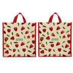 DOUBLE R BAGS Unisex Big Eco Cotton Canvas Shopping Bag for Grocery, Milk, Fruits & Vegetables | Reusable Tote with Reinforced Handles | Strawberry Print, 34x9.5x39.5 cm, 1 Compartment (Pack of 2)
