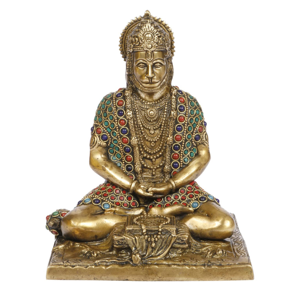 ARTVARKO Brass Lord Hanuman Ji Murti Meditation Bajrangbali Bhagwan Statue for Pooja Gift Living Room Home Décor 8 Inch