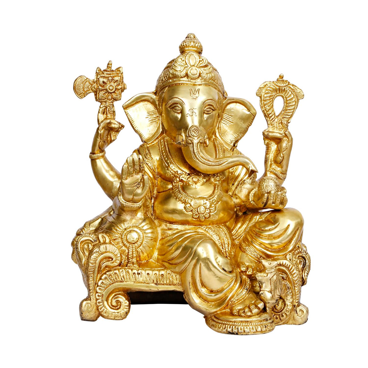 ARTVARKO Brass Lord Ganesh Murti Ganesha Idol Ganpati Vinayak Chaturbhuj Bhagwan Statue for Home Entrance Deco Gift 11.5 Inch.