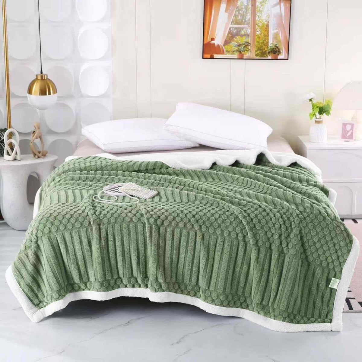 Reexplore Super Soft Light Weight Double Bed King Size All Seasons Sherpa Double Bed Blanket for Kids, Teenagers & Adults (200 x 230 cm, 78 x 90 Inches) (Grass Green)| TC - 250 Kafalo