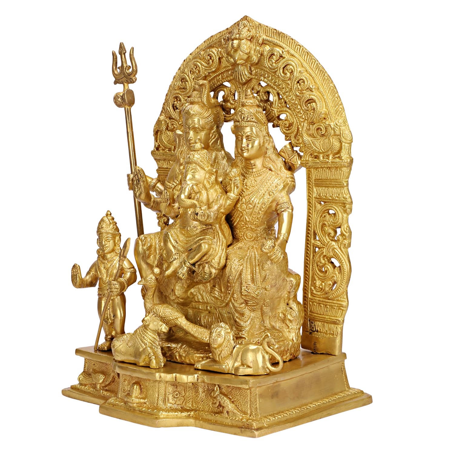 ARTVARKO™ Brass Shiv Parivar Shiva Parvati Kartikeya and Ganesh with Shivling Nandi Idol for Good Luck, Success and Prosperity Gold Color 12 Inch.