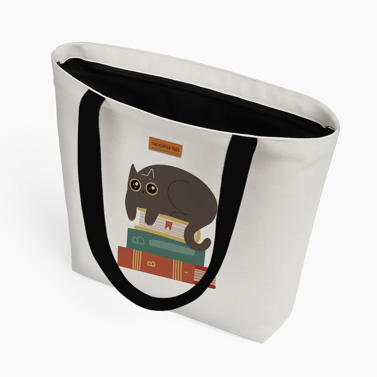 The Purple Tree Eco-Friendly Canvas Tote Bag, Sustainable, Reusable Shopping, Beach, Travel or Everyday Tote, Wide Tote Bag, Cute Cat
