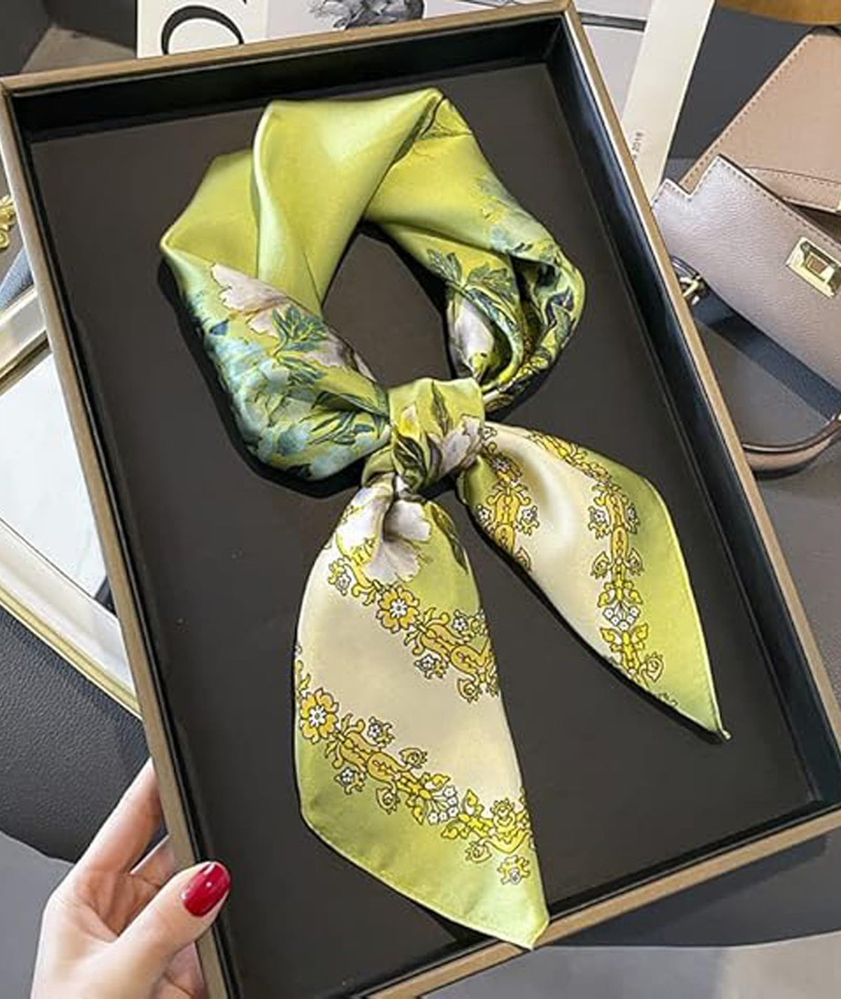 Eqbdilothic Scarf for Women Stylish, Silk Scarf for Women, Flower Pattern Design, Suitable for Fashion, Travel and Gifting