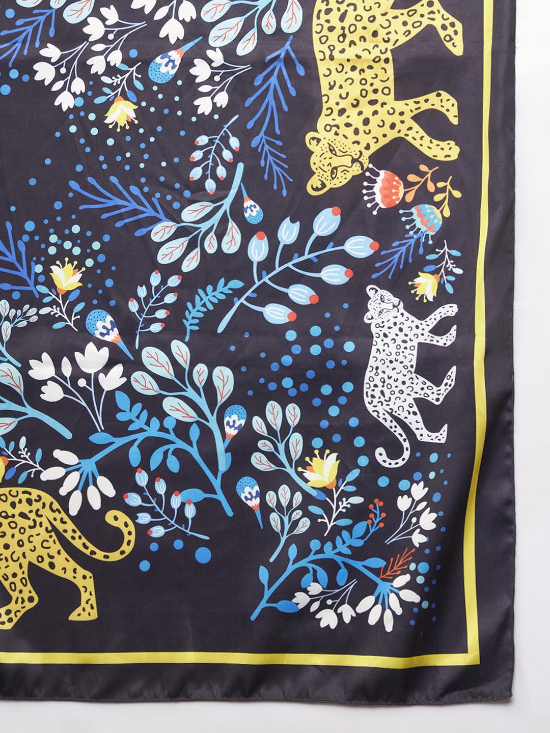Ravaiyaa - Attitude is everything Women Silk Digital Print Large Square Scarf Breathable Lightweight Neckerchief Printed Headscarf 40 x 40 Inch (Black & Blue Jaguar)