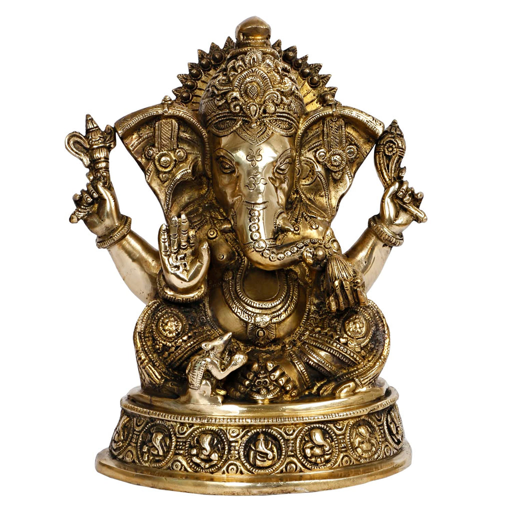 ARTVARKO Big Brass Mangalkari Ganesha Sitting Big Ear Ganesh Bhagwan Statue for Home Entrance Decor Ganpati Idol Murti Marriage Gift Good Luck Success Diwali Festival Puja 11 Inches