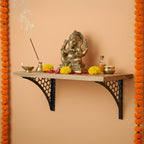 Spillbox Wooden Pooja Home Temple|White Metal Shelf |Wall Mountable|Easy Screw Assembly|Home Temple for Puja Room |Pooja Stand | Mandir-Hexagon (Large Black)