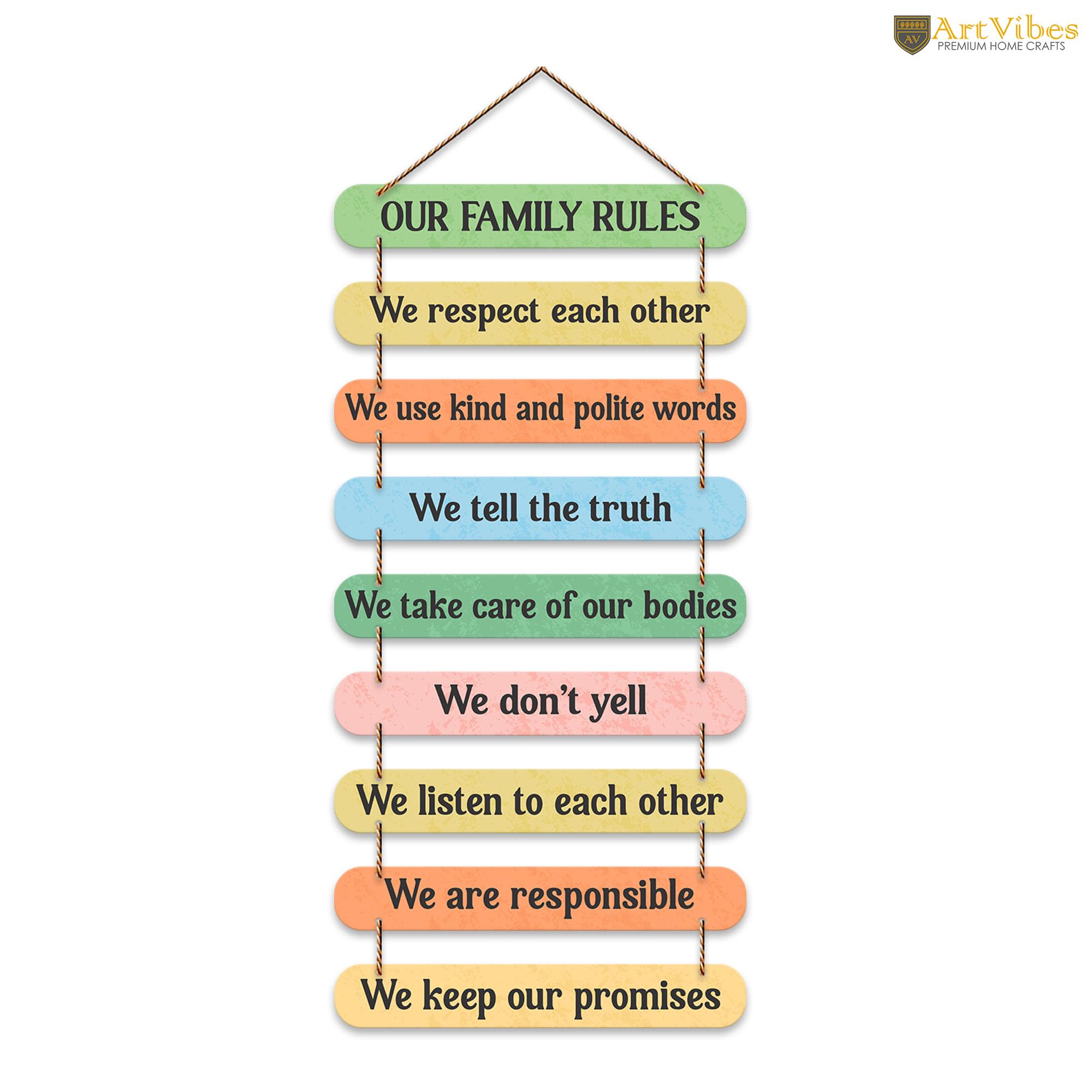 Artvibes Our Family Rules Quotes Wooden Wall Hanger for Home Decor | Quotes Decor Item | Wall Accents | Gift Items | Wall Illustrations | Modern Artworks Hangings | Mdf Wall Decoration (WH_9320N)