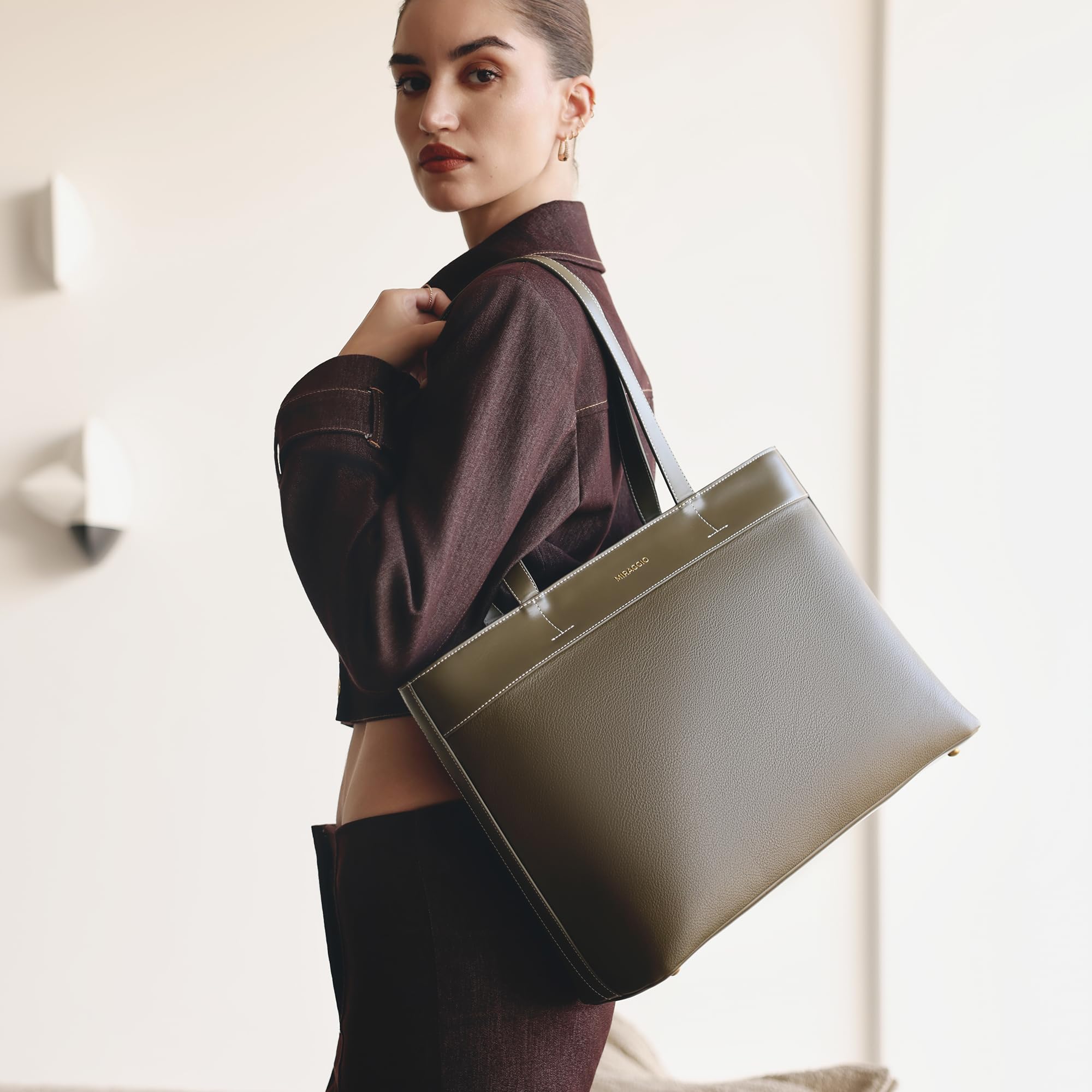 Miraggio Meadow 15 Inch Laptop Tote Bag | Office Tote Bag For Women | Big Totes For Work & Travel With Functional Pockets (Green)