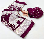 BRAHMAKHODAL Crepe Silk Saree Beautiful Ajrakh Kalamkari Print Design With Blouse Piece (Wine11)
