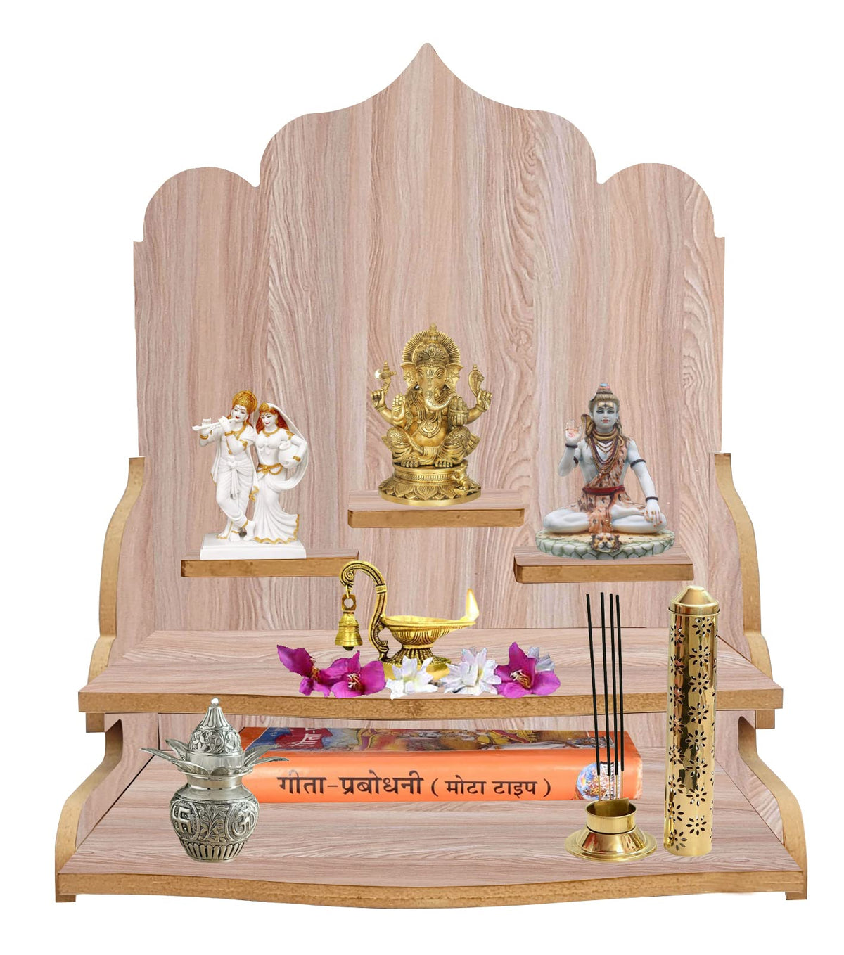 LINGAZ Mandala Design Wall Mounted Glossy Wooden Home Temple