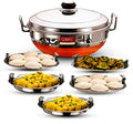 QSEC Stainless Steel 5 plate - 29 cm Idli Maker Multi Kadai with Copper Bottom, 5L Heavy Gauge Idli steamer set, 5 Plates (2 Idli, 2 Dhokla, 1 Momo & Patra Steamer ), Gas Stove , Food Grade, 2 Year Warranty