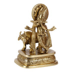 ARTVARKO Brass Krishna Murti with Cow Krishna Statue for Home Mandir Poojan Krishan Ji Murti Decorative Showpiece Good Luck & Happiness Statue Idol Home Decor 6.5 Inches