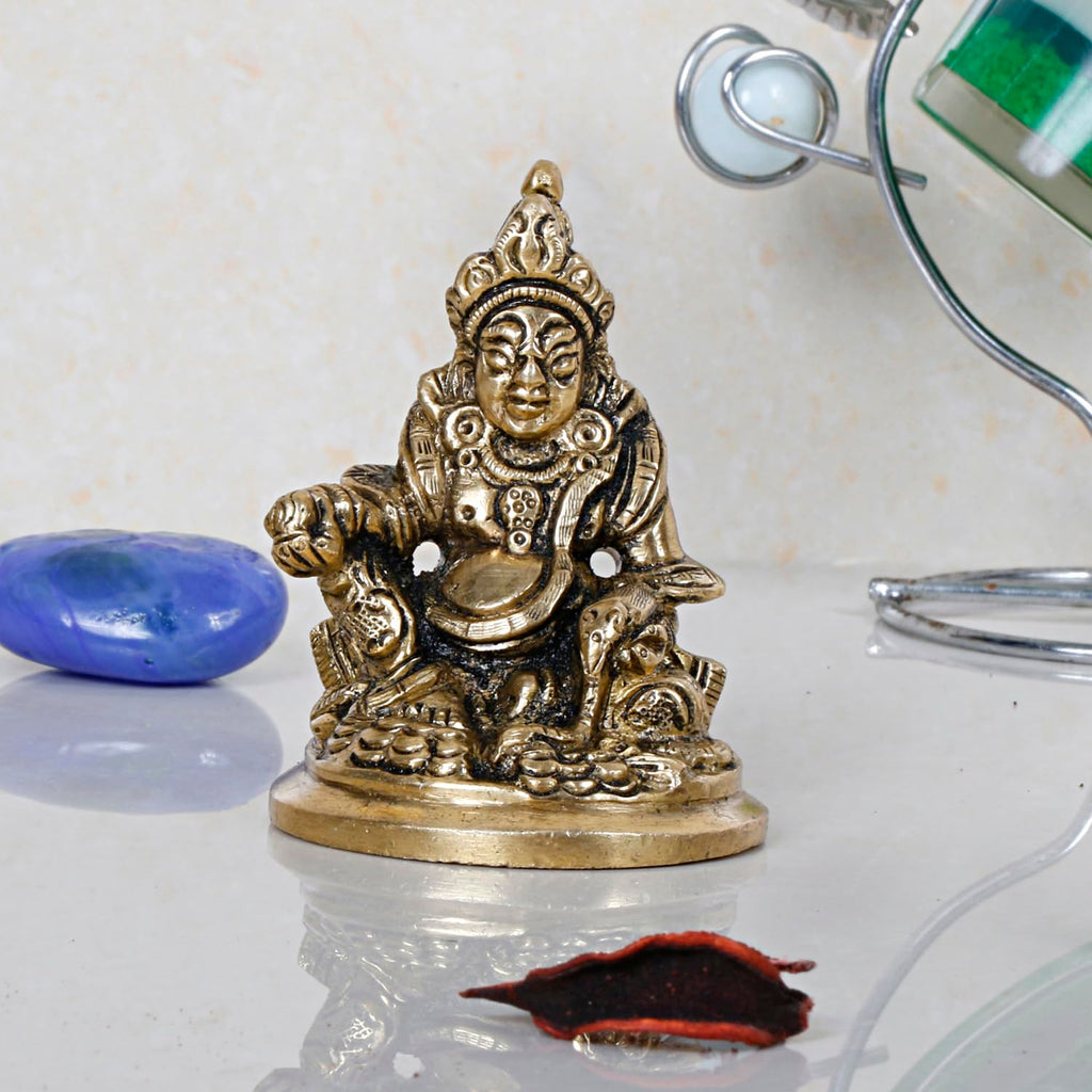 ARTVARKO™ Brass Kuber Murti Lord of Treasure Wealth Maharaj Kuber Statue for Tijori Locker Money Safe Kubera Idol 3 Inch