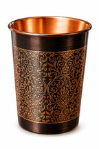 i2collections Pure Copper Water Glass Set of 1, 300ml Handmade Etching Design Drinking Tumblers for Ayurveda Wellness, Kitchen Dining, Wedding, Festive & Housewarming Gifts