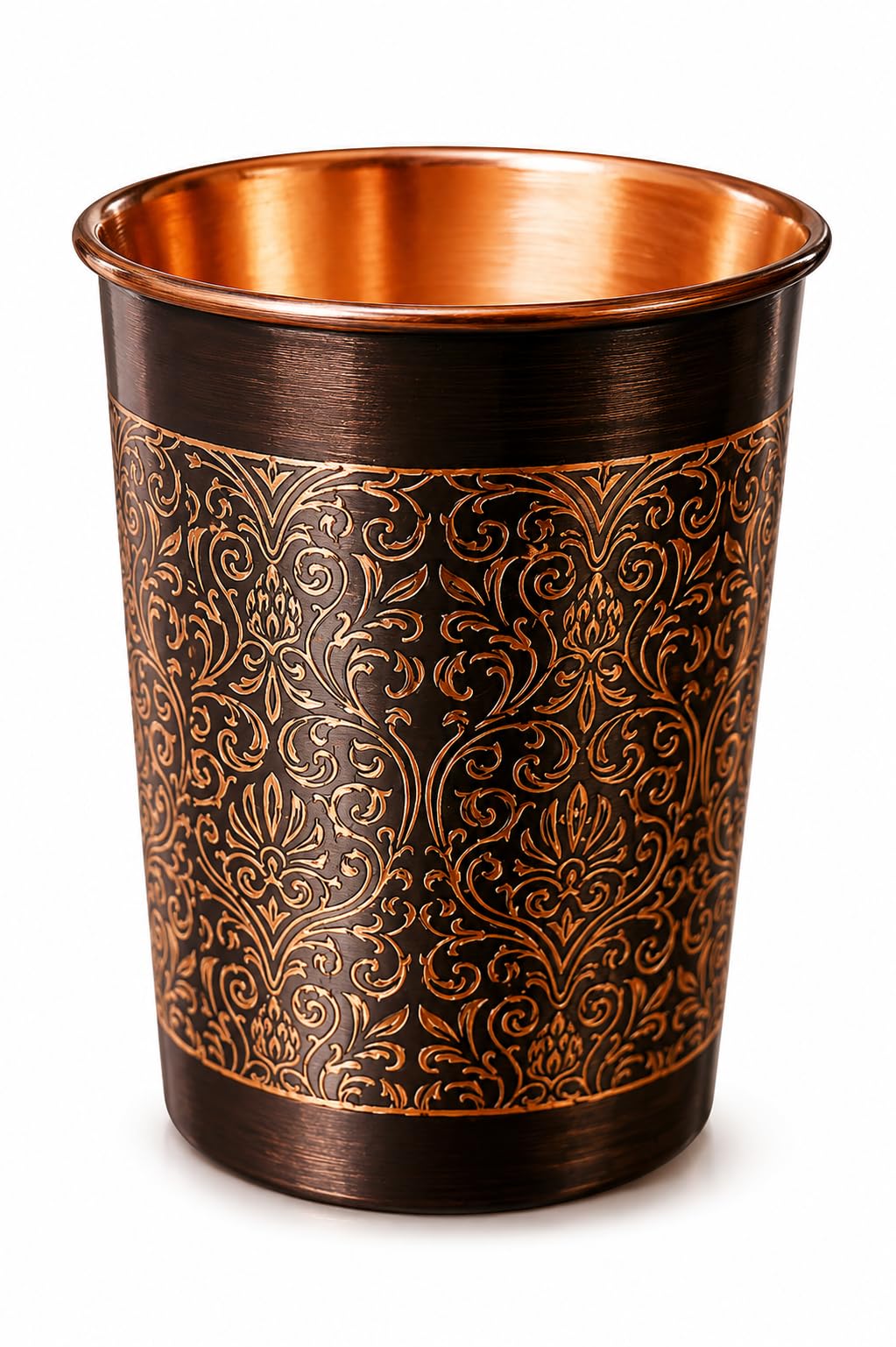 i2collections Pure Copper Water Glass Set of 1, 300ml Handmade Etching Design Drinking Tumblers for Ayurveda Wellness, Kitchen Dining, Wedding, Festive & Housewarming Gifts