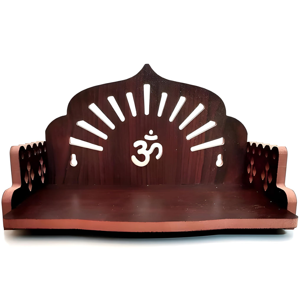 ZUPER Wood Fully Hand Made Om Pattern Home Temple for Pooja Temple for Home and Office I Wall Shelve for Puja I Wooden Mandir (Brown-3) (Pack of 1)