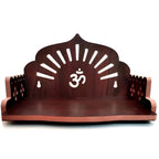 ZUPER Wood Fully Hand Made Om Pattern Home Temple for Pooja Temple for Home and Office I Wall Shelve for Puja I Wooden Mandir (Brown-3) (Pack of 1)