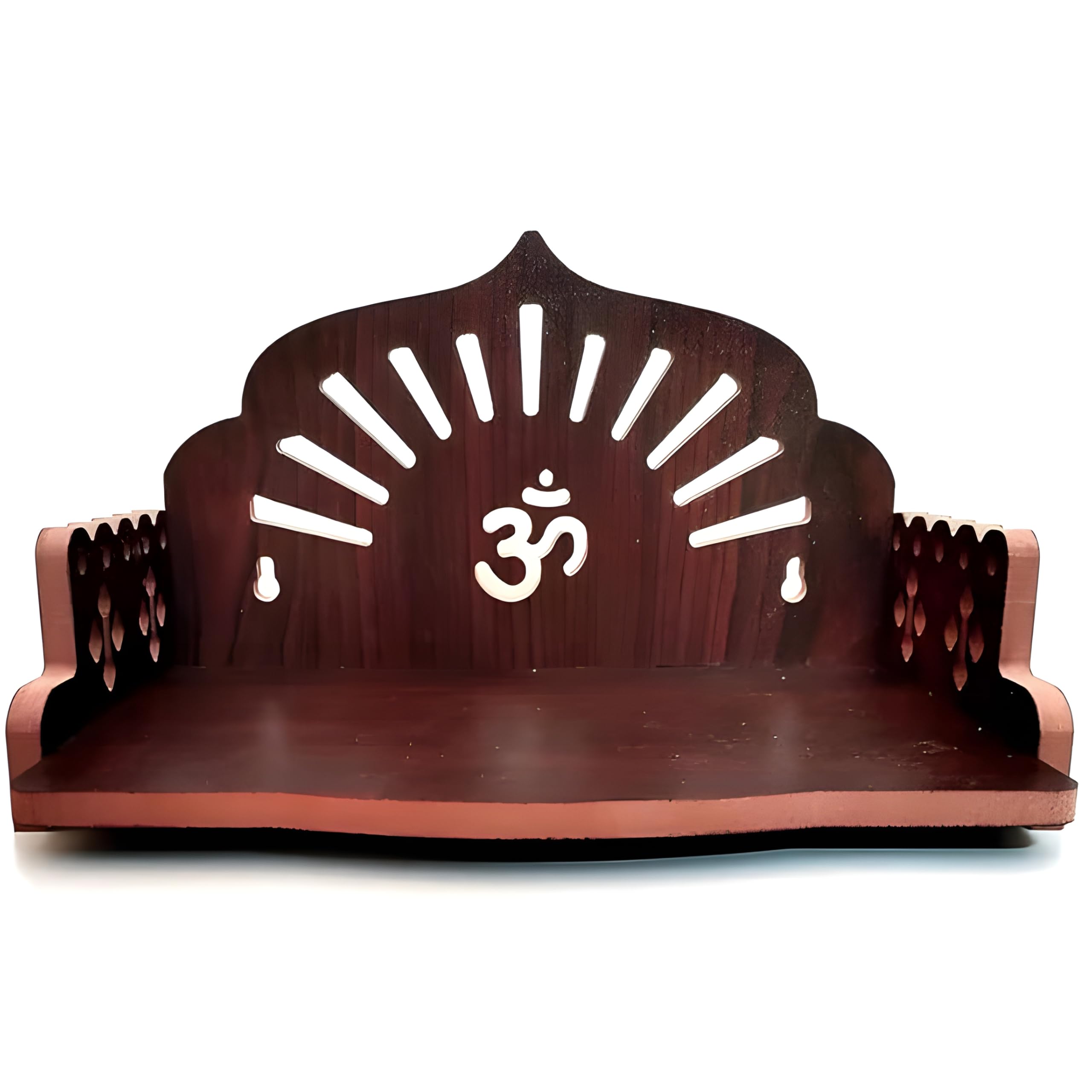 ZUPER Wood Fully Hand Made Om Pattern Home Temple for Pooja Temple for Home and Office I Wall Shelve for Puja I Wooden Mandir (Brown-3) (Pack of 1)