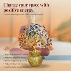 JD FRESH Feng Shui 7 Chakra Crystal Tree with Golden Money Bag Base/Natural Gemstone Decorative Showpiece Bonsai Tree for Home & Office Décor, Good Luck Diwali Gift, Wealth & Prosperity