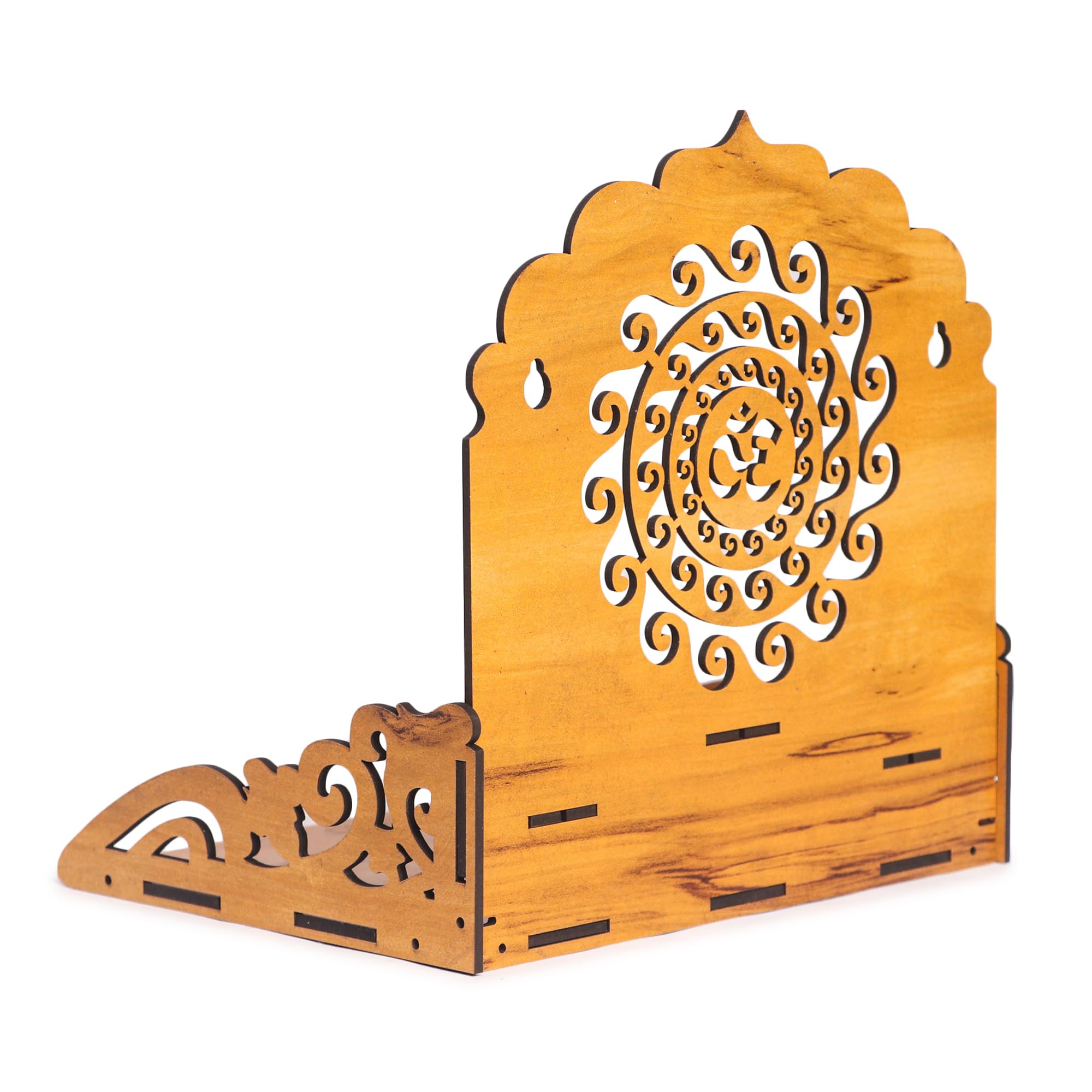 EXPRO Wooden Wall Mounted Pooja Mandir for Home & Office, Wooden Temple for Home Decor Hanging Pooja Stand for Idols | Home Temple | Height: 28 | DIY (Do-It-Yourself) | OM Design 3