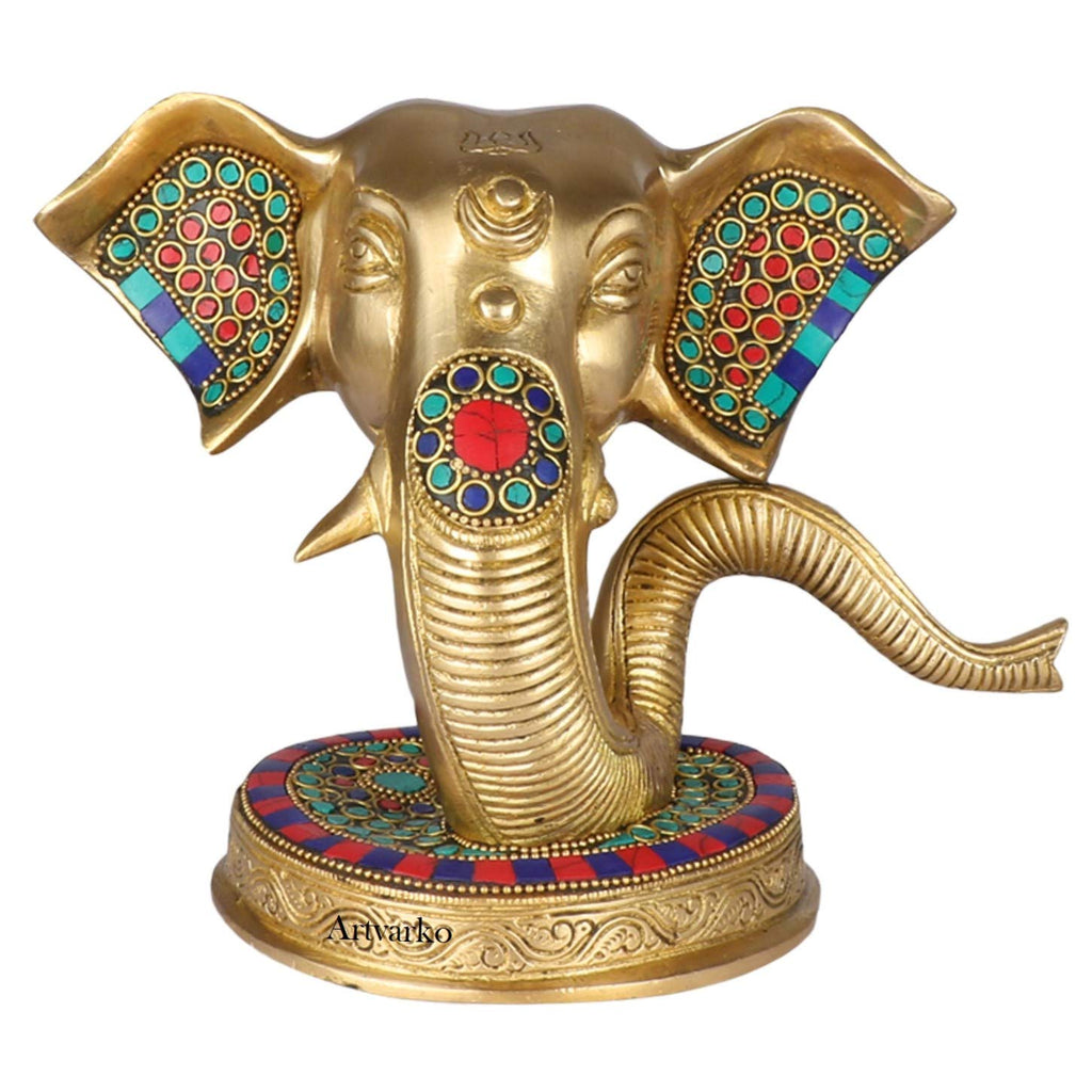 ARTVARKO Abstract Bhagwan Ganesh Trunk Big Brass Idol for Home Decor Office Diwali Gift Pooja Entrance Ganpati Murti 8 Inch
