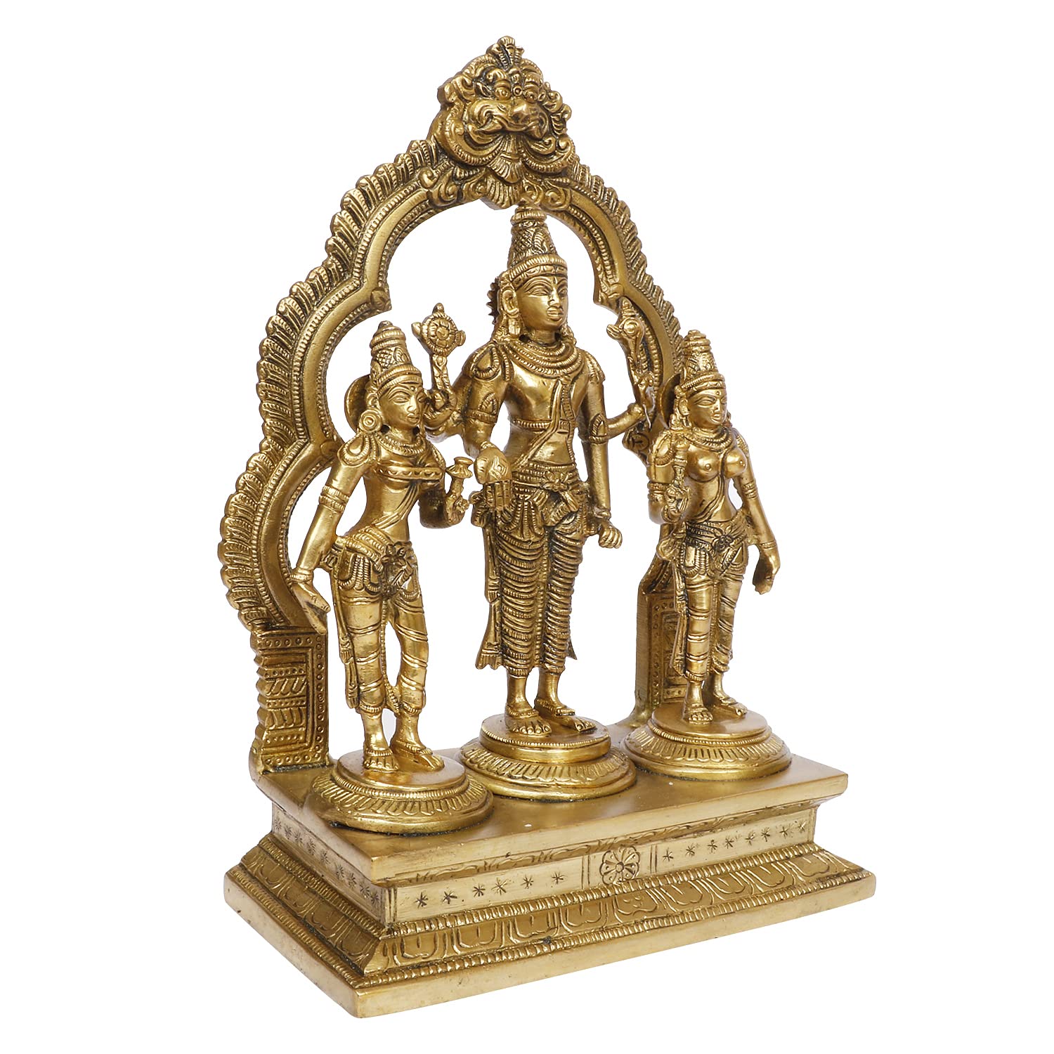 ARTVARKO Brass Lord Vishnu with Sridevi and Bhudevi Parivar Darbar Swami Satyanarayan Idol for Puja Gift Living Room Decoration Home Décor Height 10 Inch