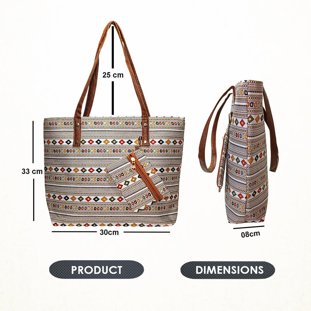 STYLE BA Women's Tote Bag With Leather Handles & Embroidery Printed Handbag With Zip Pockets, Shoulder Tote Bag And Handbag (Grey)