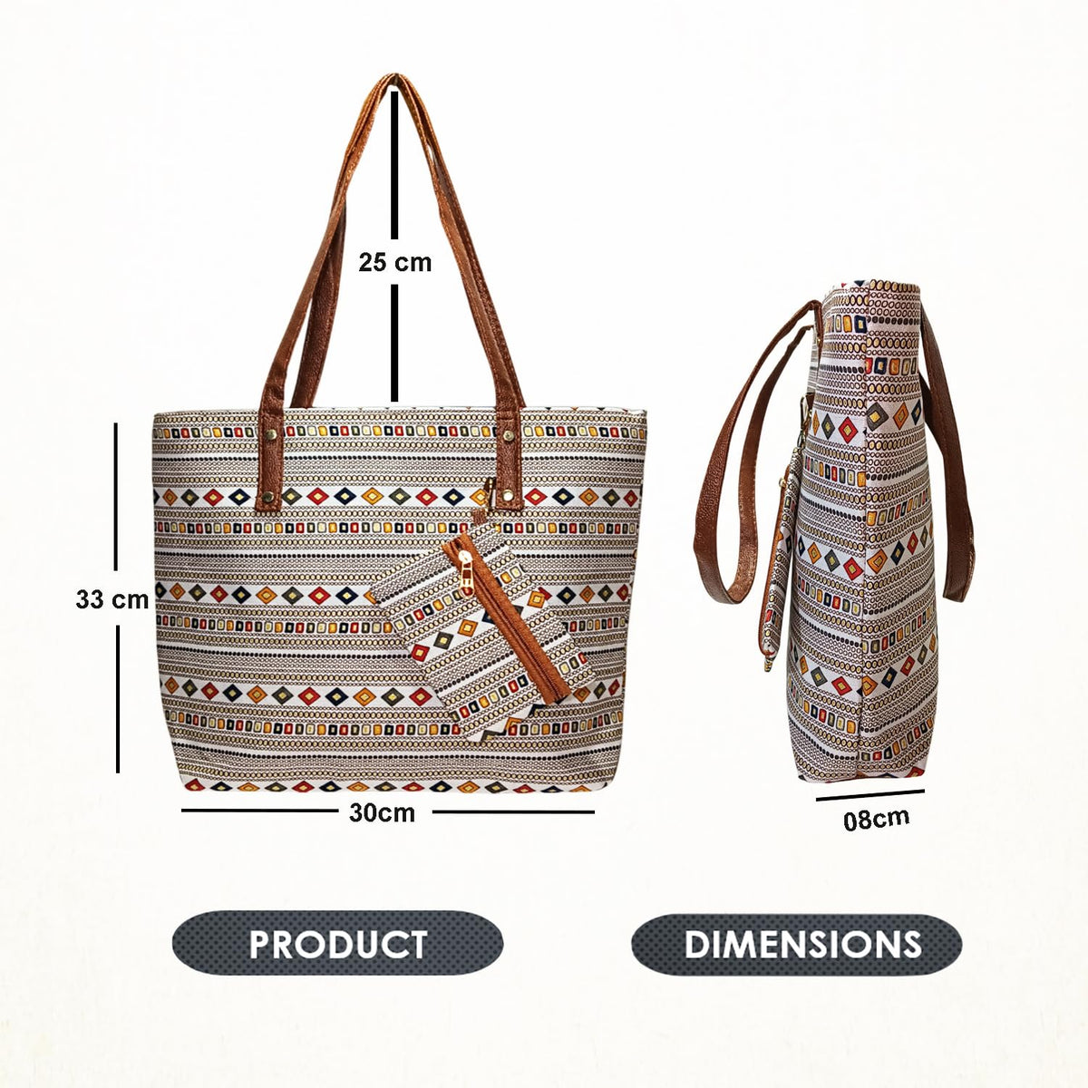 STYLE BA Women's Tote Bag With Leather Handles & Embroidery Printed Handbag With Zip Pockets, Shoulder Tote Bag And Handbag (Grey)