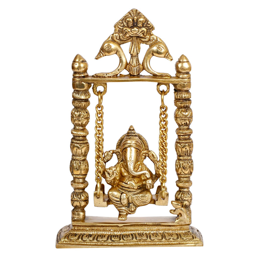 Svarup Brass Ganesha On Jhoola Swing Ganpati Showpiece Handcrafted Brass Ganesh Statue 9 Inch