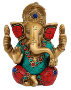 ARTVARKO Brass Idol Ganesha Murti Ganpati Statue for Home Decor Manidr Temple Office Inauguration Greh Pravesh Diwali Retirement Marriage Ceremony Birthday Gift Height 4.5 Home Decor