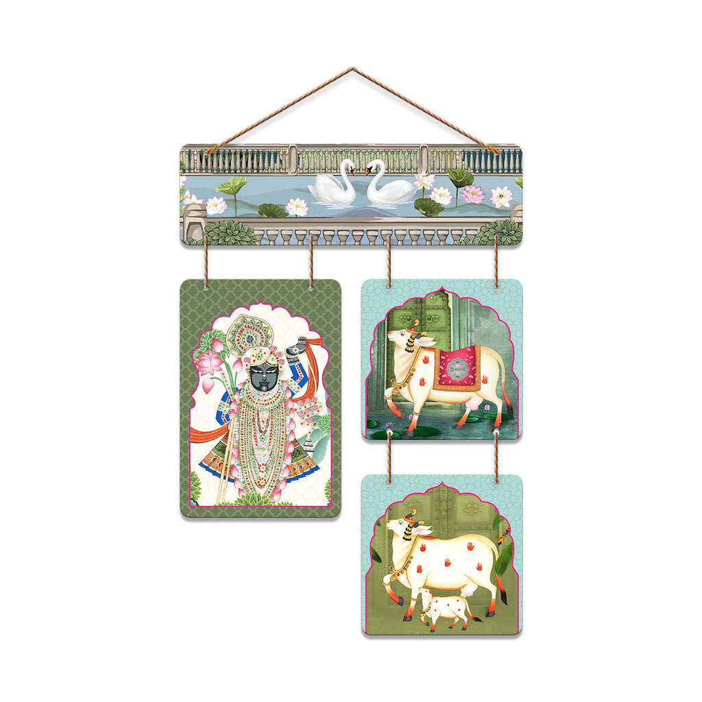 Artvibes Divine Cow And Lord Shrinathji Pichwai Art Wall Hanging Home Decorative Wall Art for Living room | Spiritual Decor Items | Wall Sculpture| Stylish Modern Decor Item | Gift Items (WH_6535N)