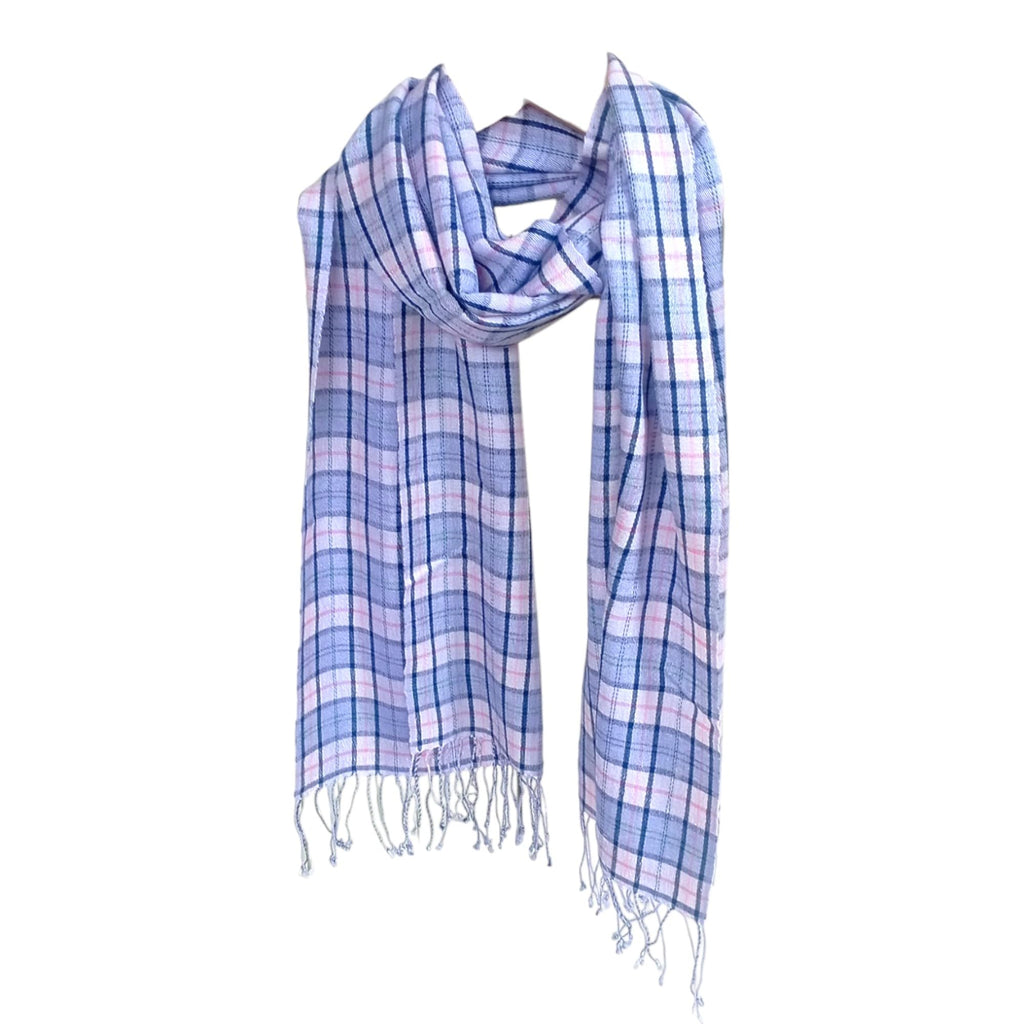 Graziemille PURE PASHMINA IN SILK/CASHMERE IN BLUE CHECKS