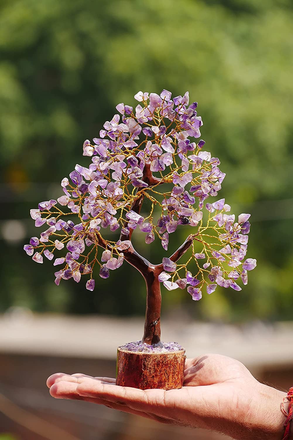 Natural Amethyst Crystal Bonsai Tree, Handcrafted Gemstone Decor for Home and Office, Purple