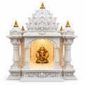 Premium Lotus Mandir for Home Decor | LED Temple | Customizable (Goddess Lakshmi, Marble White, Medium)